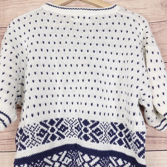 VINTAGE ALFRED DUNNER USA MADE WHITE BLUE FLORAL SHORT SLEEVE SWEATER WOMENS L - Picture 5 of 6